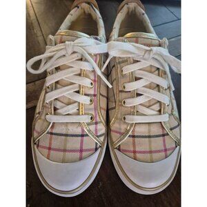 Coach Barrett Plaid & Gold Sneakers Size 9B
